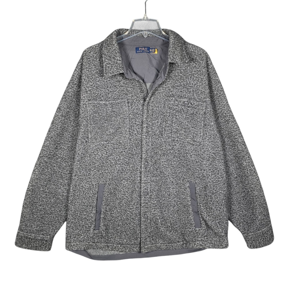 Polo Ralph Lauren Shirt Jacket Mens XXL‎ Brushed Fleece Button Up Gray Shacket